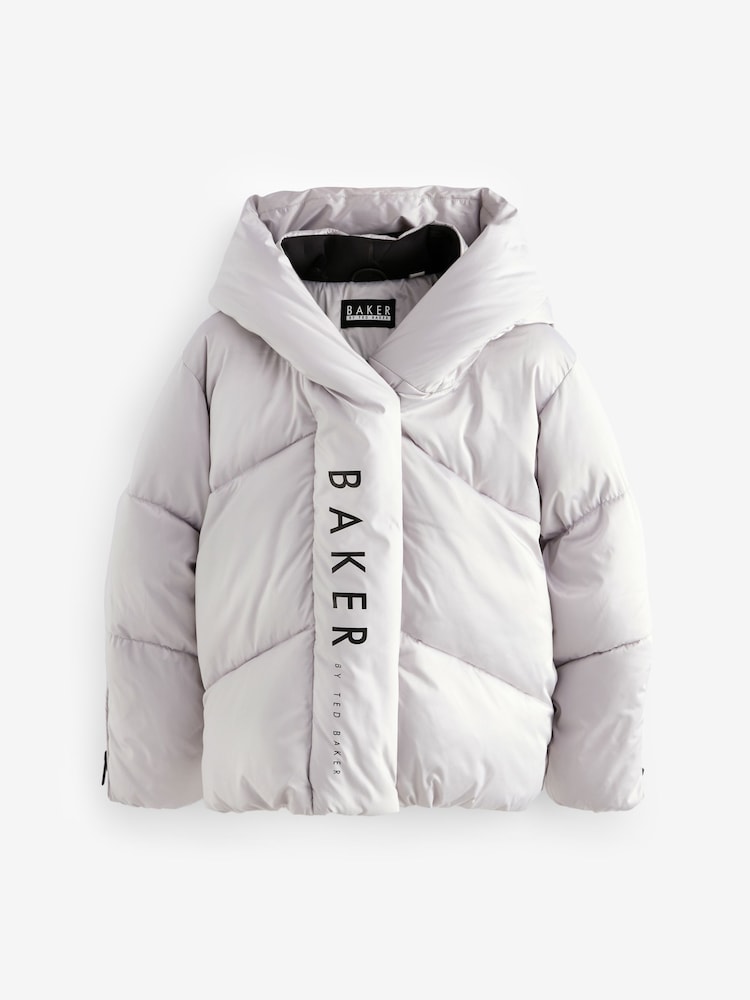 Baker by Ted Baker Shower Resistant Silver Pearl Branded Padded Coat - Image 5 of 11