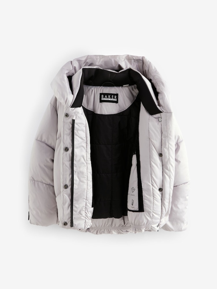 Baker by Ted Baker Shower Resistant Silver Pearl Branded Padded Coat - Image 6 of 11