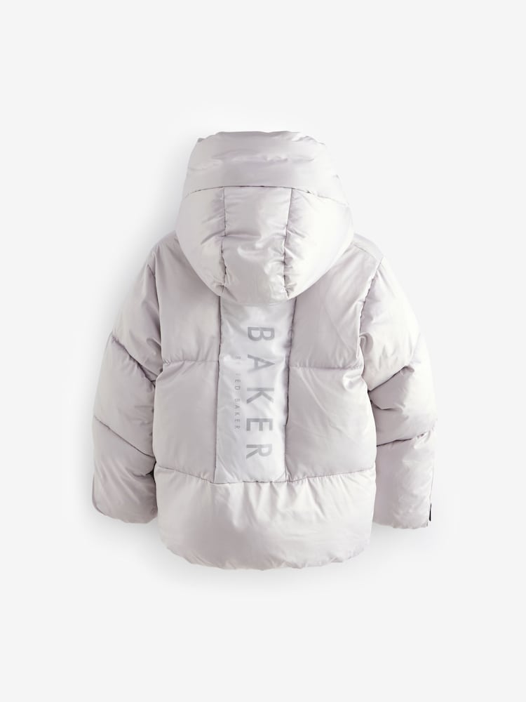 Baker by Ted Baker Shower Resistant Silver Pearl Branded Padded Coat - Image 7 of 11