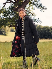 Baker by Ted Baker Shower Resistant Bow Longline Belted Black Coat - Image 1 of 15