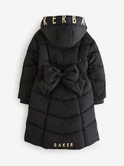 Baker by Ted Baker Shower Resistant Bow Longline Belted Black Coat - Image 10 of 15