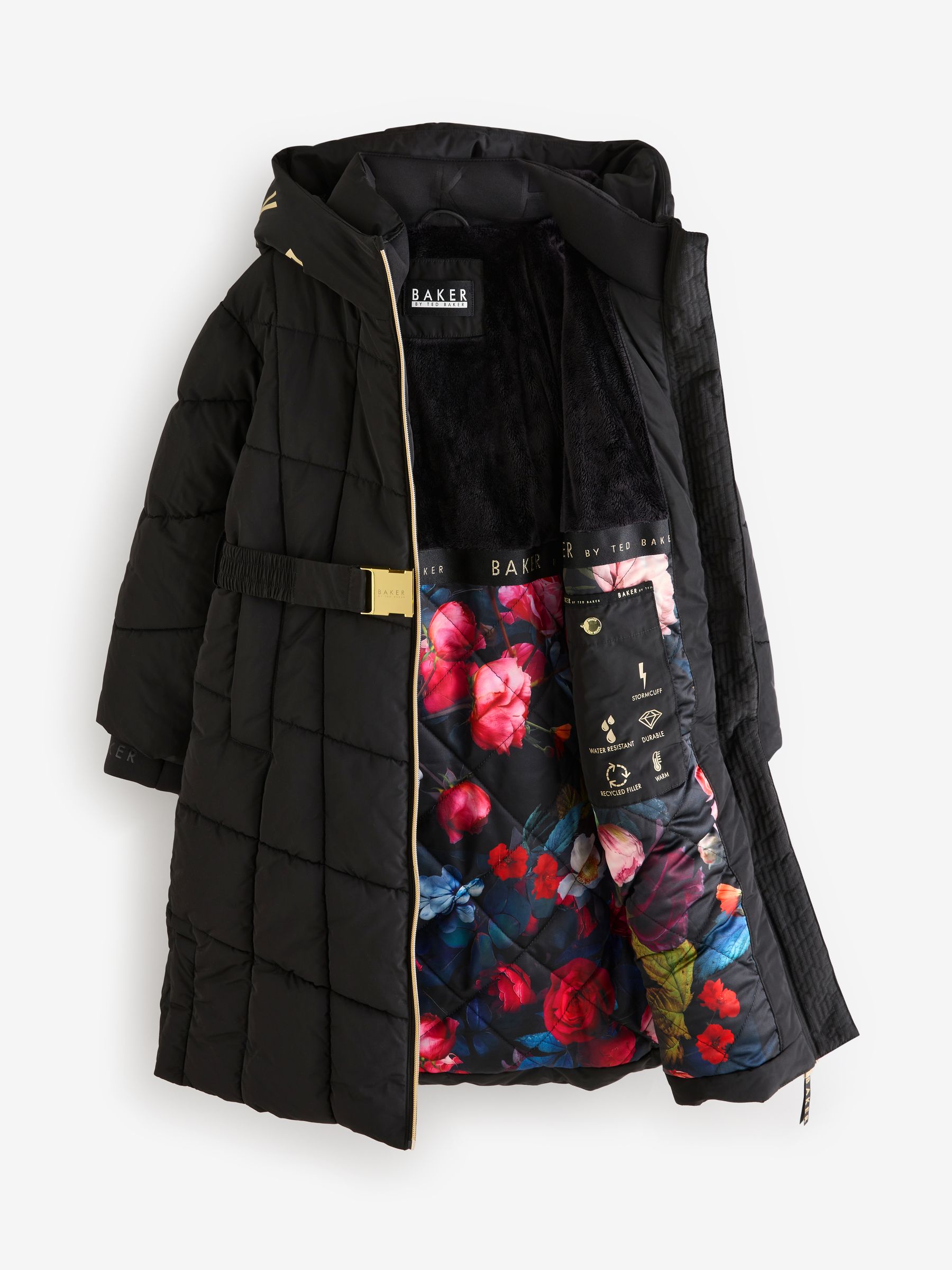 Buy Baker by Ted Baker Shower Resistant Bow Longline Belted Black Coat from Next USA