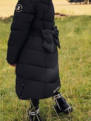 Baker by Ted Baker Shower Resistant Bow Longline Belted Black Coat - Image 8 of 15
