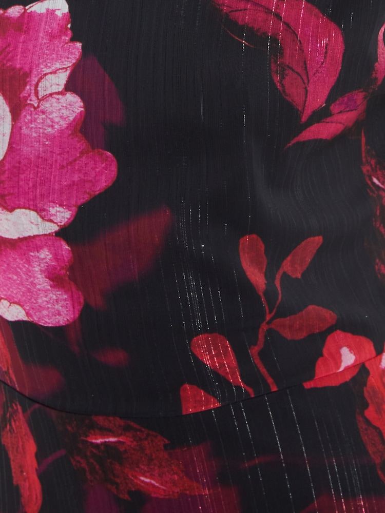 Quiz Red Chiffon Floral Print Asymmetric Dress - Image 4 of 4