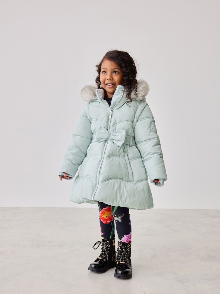 Baker by Ted Baker Mint Green Shower Resistant Bow Belted Padded Coat - Image 1 of 20