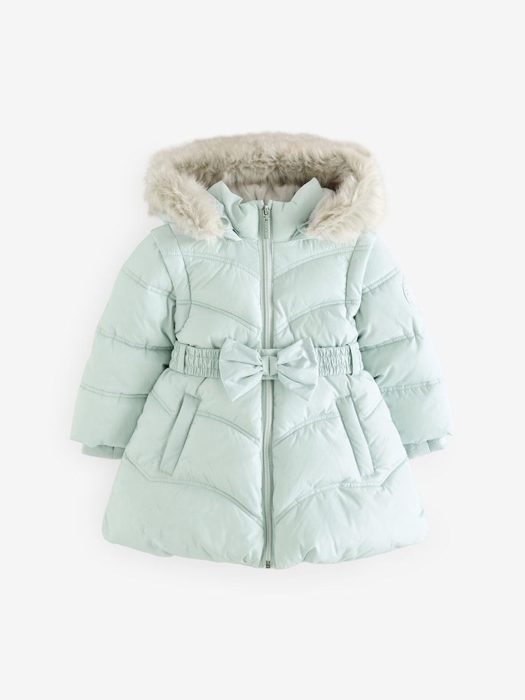 Baker by Ted Baker Mint Green Shower Resistant Bow Belted Padded Coat - Image 10 of 20