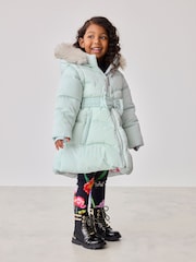 Baker by Ted Baker Mint Green Shower Resistant Bow Belted Padded Coat - Image 2 of 20