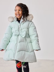 Baker by Ted Baker Mint Green Shower Resistant Bow Belted Padded Coat - Image 4 of 20