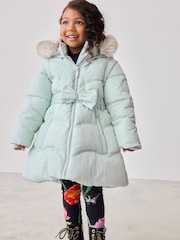 Baker by Ted Baker Mint Green Shower Resistant Bow Belted Padded Coat - Image 5 of 20