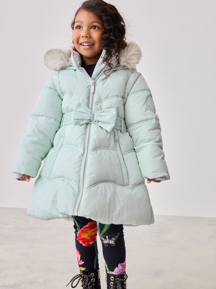 Baker by Ted Baker Mint Green Shower Resistant Bow Belted Padded Coat - Image 5 of 20