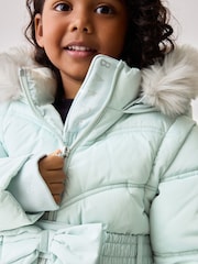 Baker by Ted Baker Mint Green Shower Resistant Bow Belted Padded Coat - Image 8 of 20