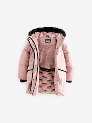 Baker by Ted Baker Pink Shower Resistant Padded Longline Parka - Image 1 of 19