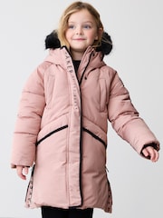 Baker by Ted Baker Pink Shower Resistant Padded Longline Parka - Image 3 of 19