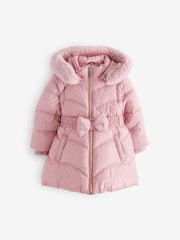 Baker by Ted Baker Shower Resistant Pink Bow Belted Padded Coat - Image 10 of 15