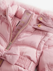 Baker by Ted Baker Shower Resistant Pink Bow Belted Padded Coat - Image 13 of 15