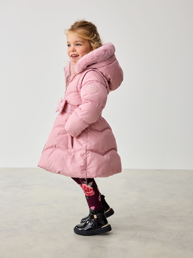 Baker by Ted Baker Shower Resistant Pink Bow Belted Padded Coat - Image 2 of 15