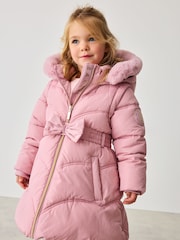 Baker by Ted Baker Shower Resistant Pink Bow Belted Padded Coat - Image 4 of 15
