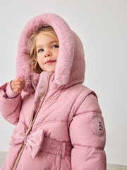 Baker by Ted Baker Shower Resistant Pink Bow Belted Padded Coat - Image 6 of 15