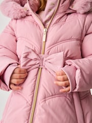 Baker by Ted Baker Shower Resistant Pink Bow Belted Padded Coat - Image 8 of 15
