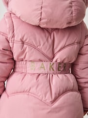 Baker by Ted Baker Shower Resistant Pink Bow Belted Padded Coat - Image 9 of 15