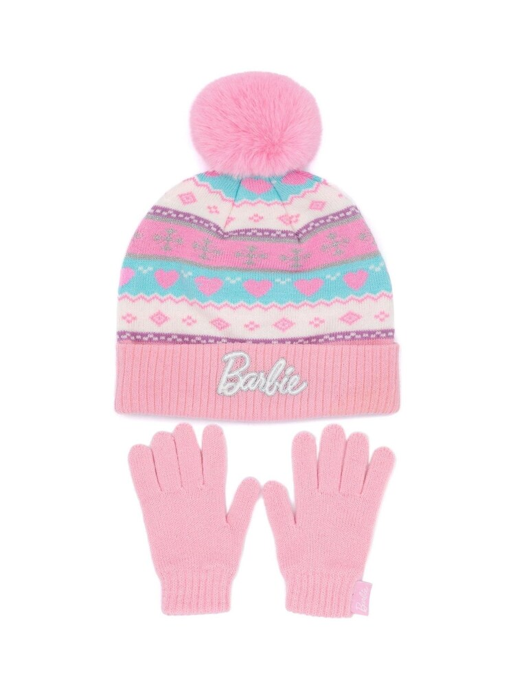 Vanilla Underground Pink Barbie Kids Character Knitted Hat and Gloves Set - Image 1 of 5 Vanilla Underground Pink Barbie Kids Character Knitted Hat and Gloves Set - Image 1 of 5