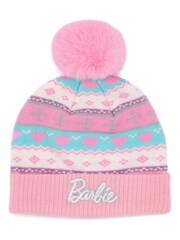 Vanilla Underground Pink Barbie Kids Character Knitted Hat and Gloves Set - Image 2 of 5