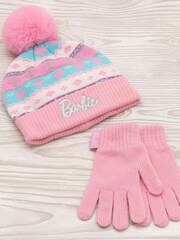 Vanilla Underground Pink Barbie Kids Character Knitted Hat and Gloves Set - Image 3 of 5