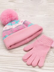 Vanilla Underground Pink Barbie Kids Character Knitted Hat and Gloves Set - Image 4 of 5
