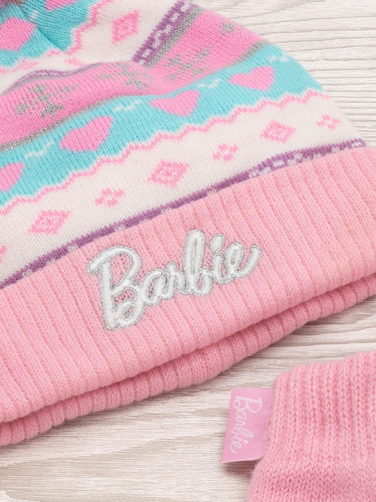 Vanilla Underground Pink Barbie Kids Character Knitted Hat and Gloves Set - Image 5 of 5 Vanilla Underground Pink Barbie Kids Character Knitted Hat and Gloves Set - Image 5 of 5