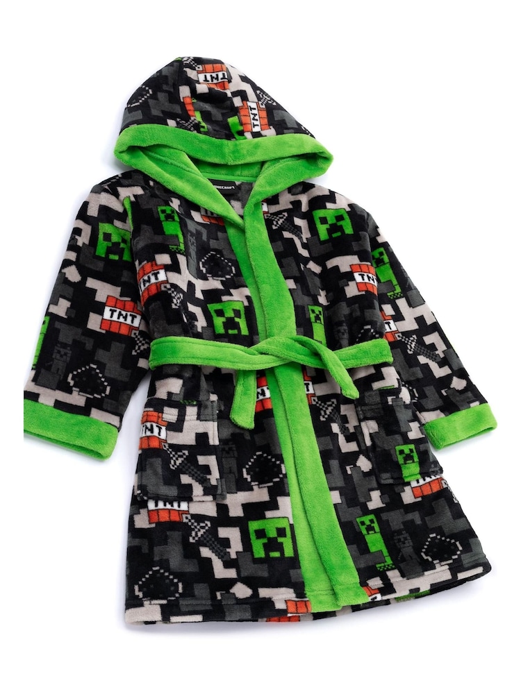 Vanilla Underground Black Minecraft Unisex Kids Fleece Dressing Gown Robe - Image 2 of 7