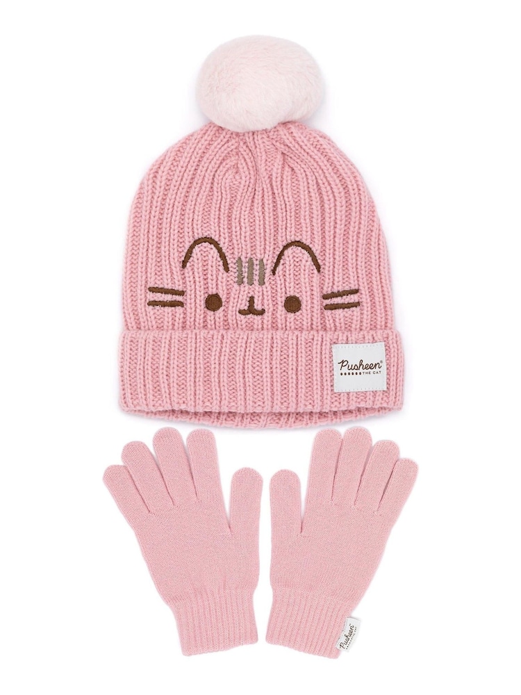 Vanilla Underground Pink Pusheen Ladies Knitted Hat and Flip Mitts Set - Image 1 of 4