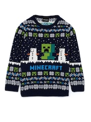 Vanilla Underground Blue Minecraft Kids Christmas Jumper - Image 1 of 5