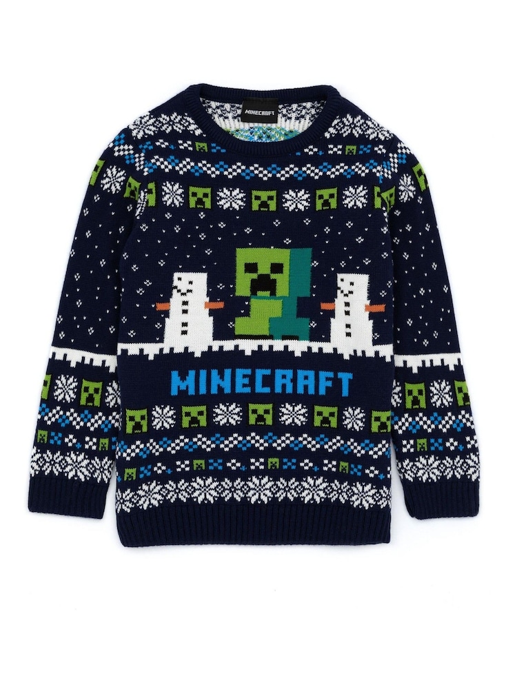 Vanilla Underground Blue Minecraft Kids Christmas Jumper - Image 1 of 5