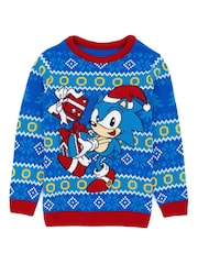 Vanilla Underground Blue Sonic Kids Christmas Jumper - Image 1 of 6