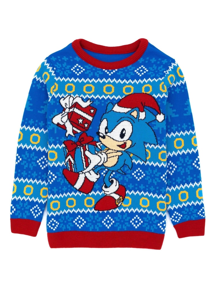Vanilla Underground Blue Sonic Kids Christmas Jumper - Image 1 of 6