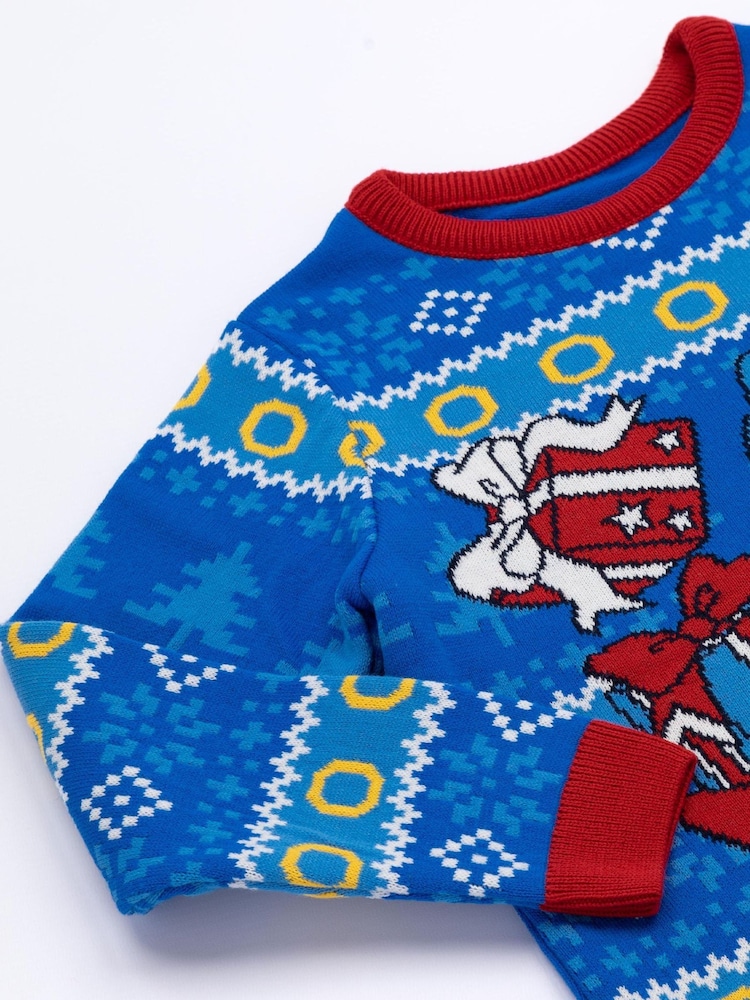 Vanilla Underground Blue Sonic Kids Christmas Jumper - Image 2 of 6
