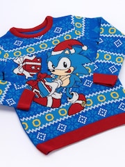 Vanilla Underground Blue Sonic Kids Christmas Jumper - Image 3 of 6