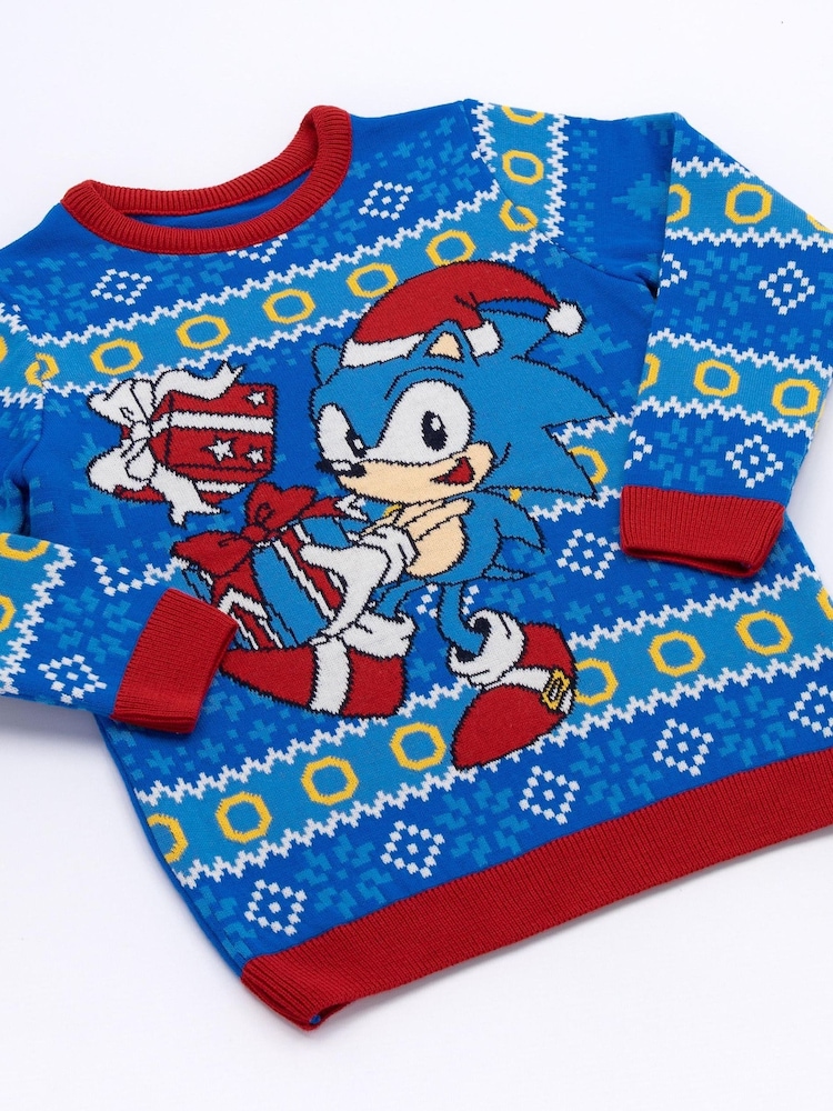 Vanilla Underground Blue Sonic Kids Christmas Jumper - Image 3 of 6