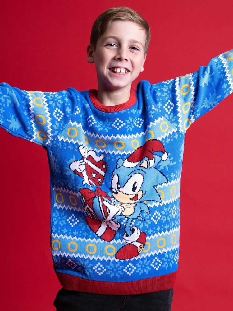 Vanilla Underground Blue Sonic Kids Christmas Jumper - Image 6 of 6