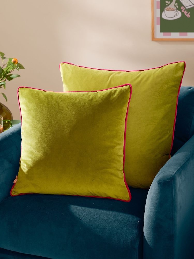 Furn Lime/Hot Pink Meridian Velvet 55 x 55cm Cushion Cover - Image 7 of 7 Furn Lime/Hot Pink Meridian Velvet 55 x 55cm Cushion Cover - Image 7 of 7