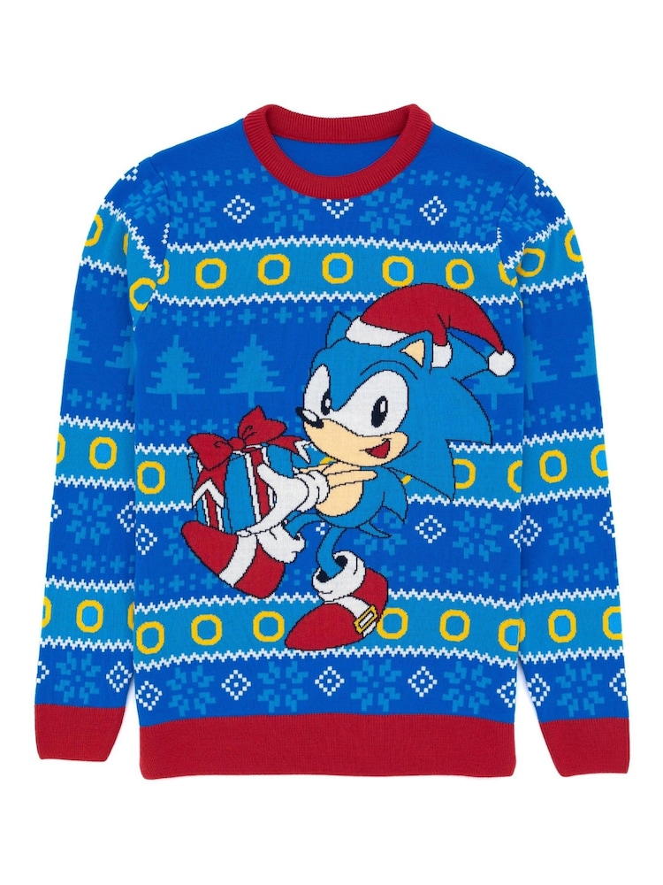 Vanilla Underground Blue Sonic Mens Christmas Jumper - Image 1 of 5