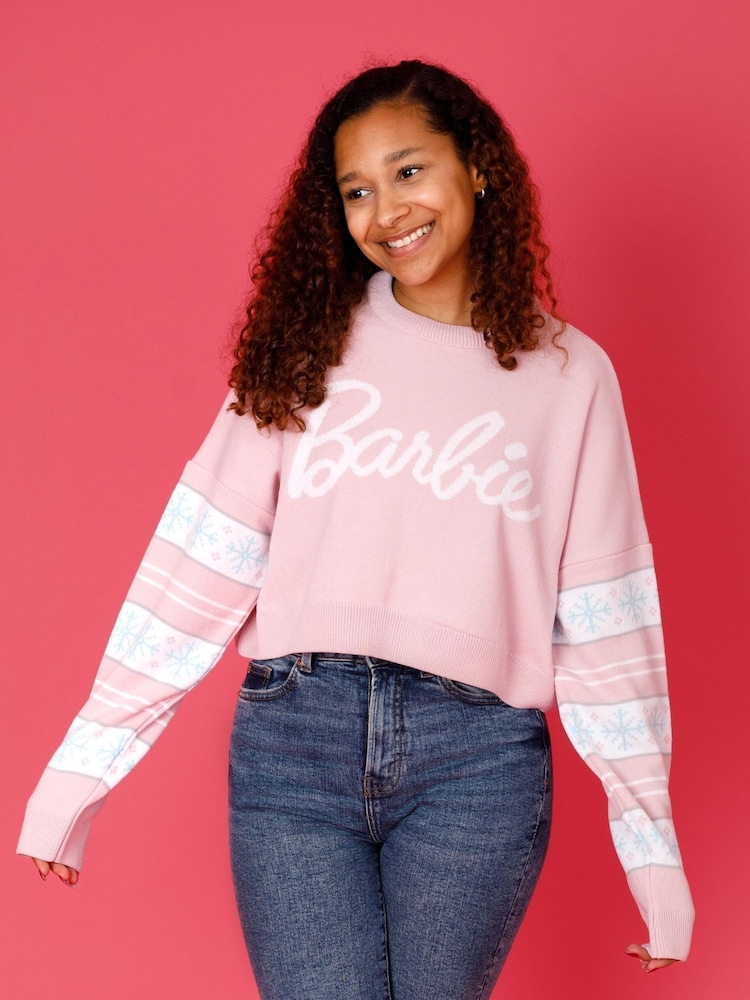 Vanilla Underground Pink Barbie Ladies Christmas Jumper - Image 3 of 9