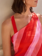 Red/Pink Stripe Premium 100% Linen Asymmetric Shoulder Maxi Dress - Image 4 of 6