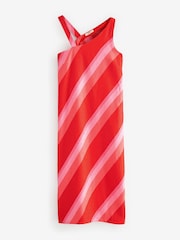 Red/Pink Stripe Premium 100% Linen Asymmetric Shoulder Maxi Dress - Image 5 of 6