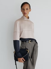 Γκρι/Μπλε - Atelier Silk Colour-Block High-Neck Blouse - Εικόνα 3 από 7