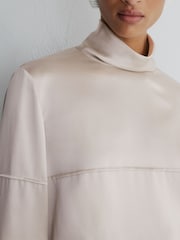 Γκρι/Μπλε - Atelier Silk Colour-Block High-Neck Blouse - Εικόνα 5 από 7