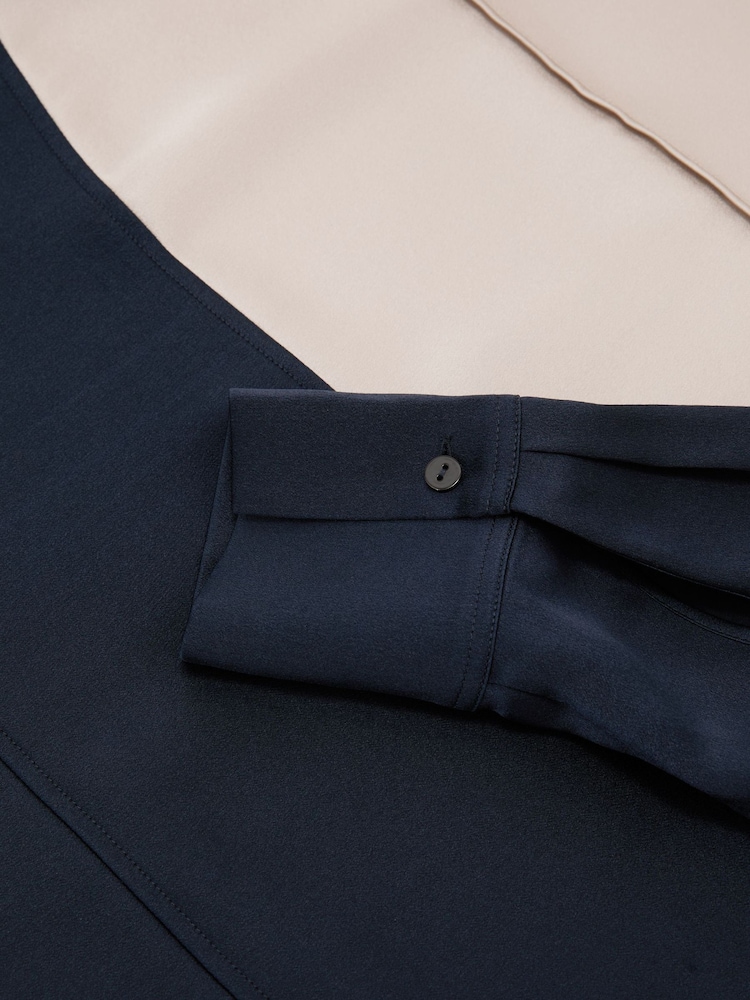 Γκρι/Μπλε - Atelier Silk Colour-Block High-Neck Blouse - Εικόνα 7 από 7