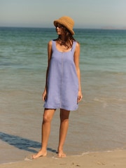 Blue Premium 100% Linen Mini Dress - Image 2 of 7