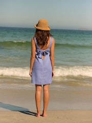 Blue Premium 100% Linen Mini Dress - Image 3 of 7