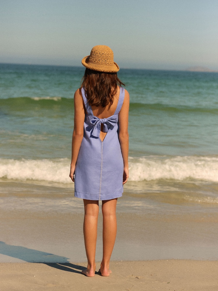 blue dress for baby girl Helena One Shoulder Linen Mini Dress / Powder Blue | Meshki